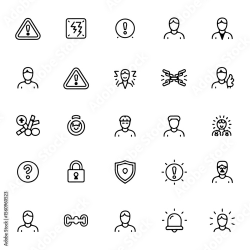 Unique and high quality Risk and Crisis management line icon set