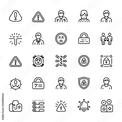Unique and high quality Risk and Crisis management line icon set