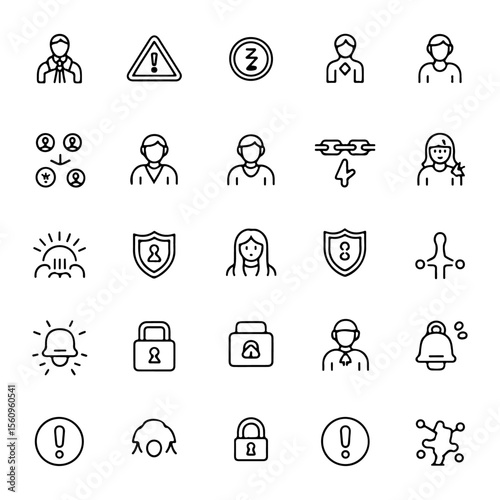 Unique and high quality Risk and Crisis management line icon set