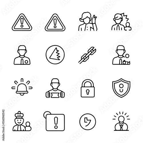 Unique and high quality Risk and Crisis management line icon set
