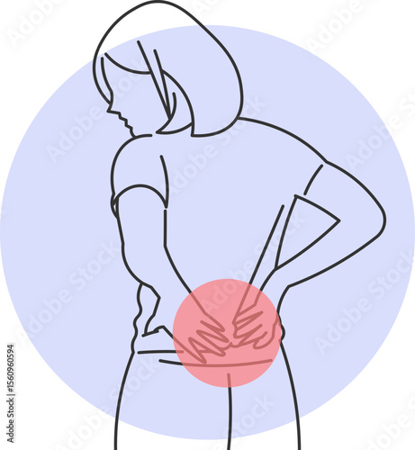 Drawing of Woman with Lower Back Pain Highlighted by Red Circle on Body
