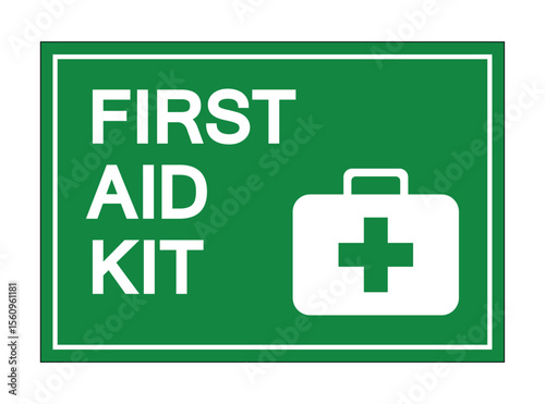 Green First Aid Kit Sign with White Cross and Clear Text for Emergency Use