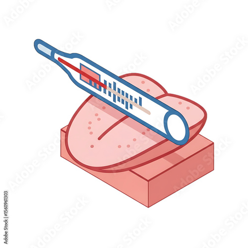 Digital thermometer placed on tongue for body temperature measurement.