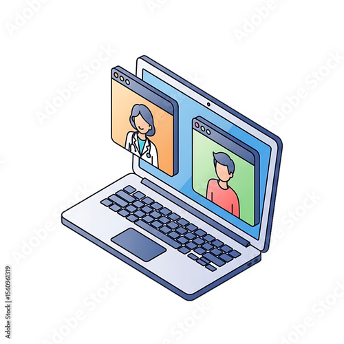 Telemedicine video consultation between doctor and patient.