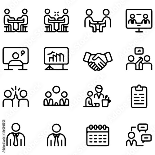 Unique and high quality Business Meeting line icon set