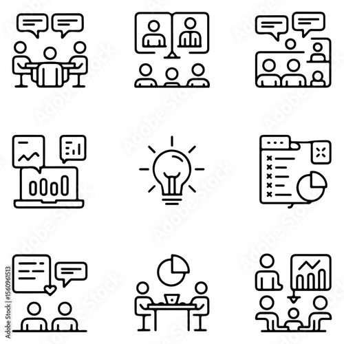 Unique and high quality Business Meeting line icon set