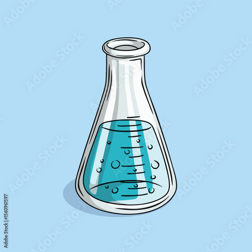 Erlenmeyer flask filled with blue liquid sketch style