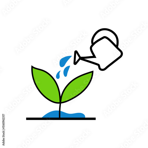 Watering plant icon. Growth care symbol. Green leaf sprout. Environmental solution Vector.