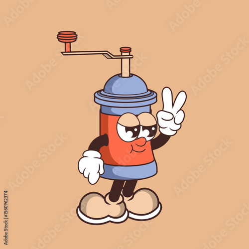 Retro character design of cool coffee grinder