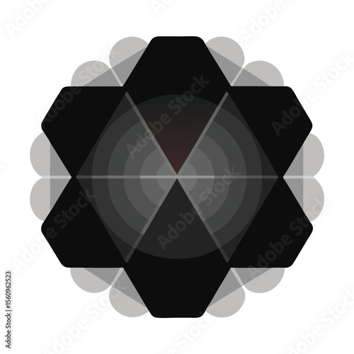 Abstract geometric composition featuring overlapping shapes with radial gradients