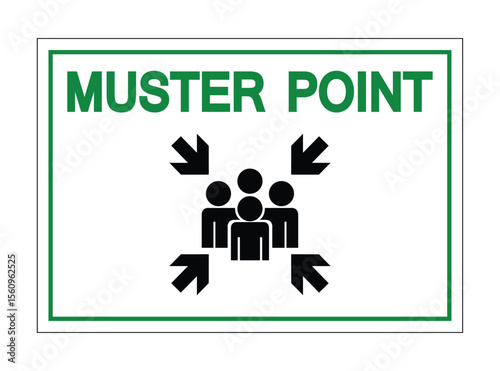 Safety Sign for Emergency Assembly Location with Iconic People Symbols