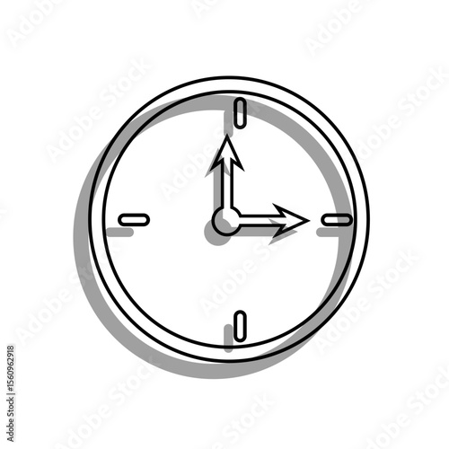 Wall clock illustration. Time telling device. Round hour symbol. Vintage timepiece Vector.