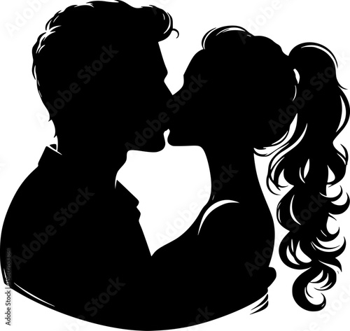 Silhouette of a couple kissing in intimate pose, romantic minimalist design