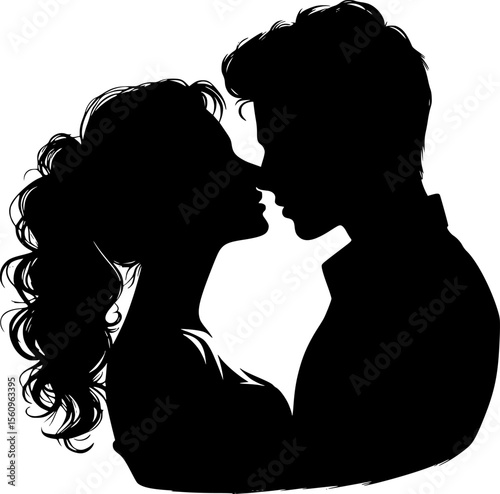 Silhouette of a couple kissing in intimate pose, romantic minimalist design