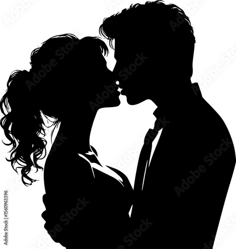 Silhouette of a couple kissing in intimate pose, romantic minimalist design