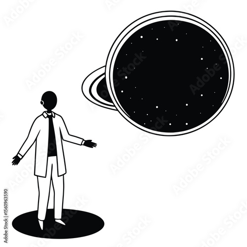 physicist element isolated black hole illustration on white background