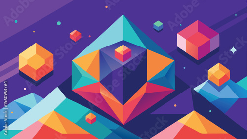 Abstract geometric composition of shapes with vivid colors and modern illustration style