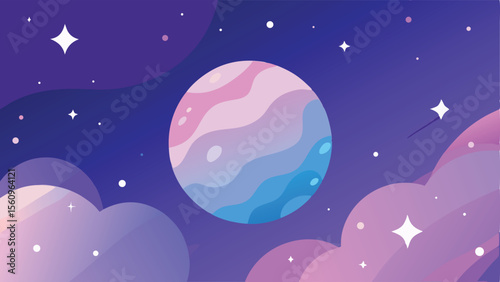 Abstract planet in a vibrant nebula with stars and clouds on a transparent background