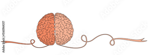 brain drawing with art ribbon string on white background