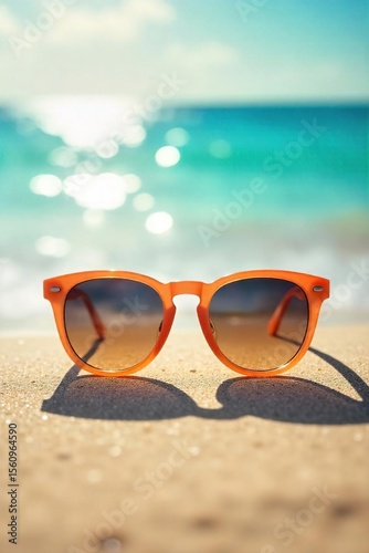 Sunglasses Reflecting Sunlight on Sunny Beach Summer Vacation Relaxation
