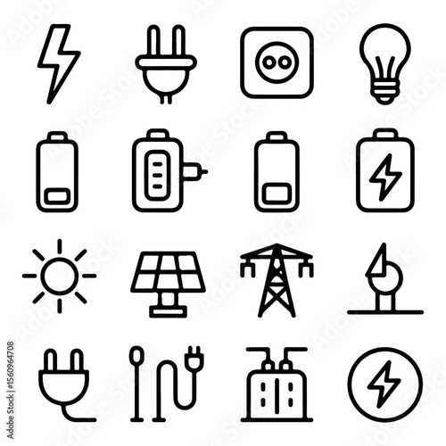 Unique and high quality Electricity line icon set 