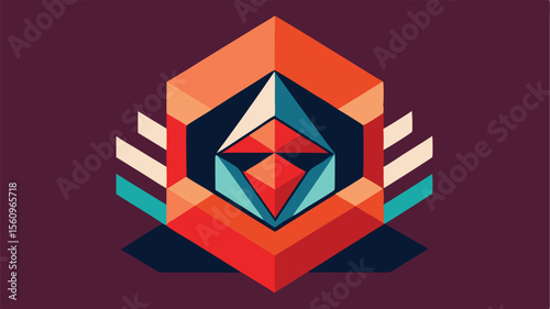 Abstract geometric composition with retro color palette on transparent background