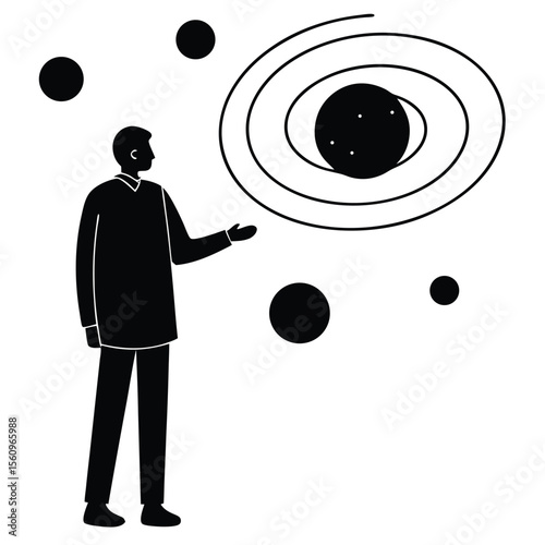 physicist element isolated solar system model on white background