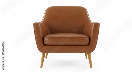 Brown leather armchair isolated on white background