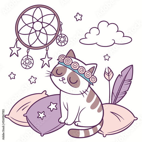 Dreamland colored Grumpy cat with a Funny touch, placed in a Fantasy dream theme and styled with with a flower crown