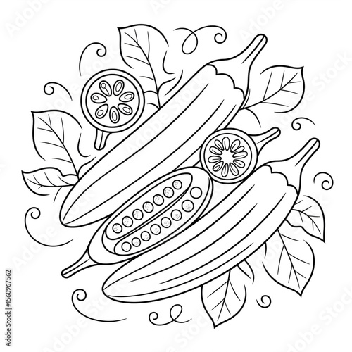 vector illustration of a okra illustration vector style coloring page 