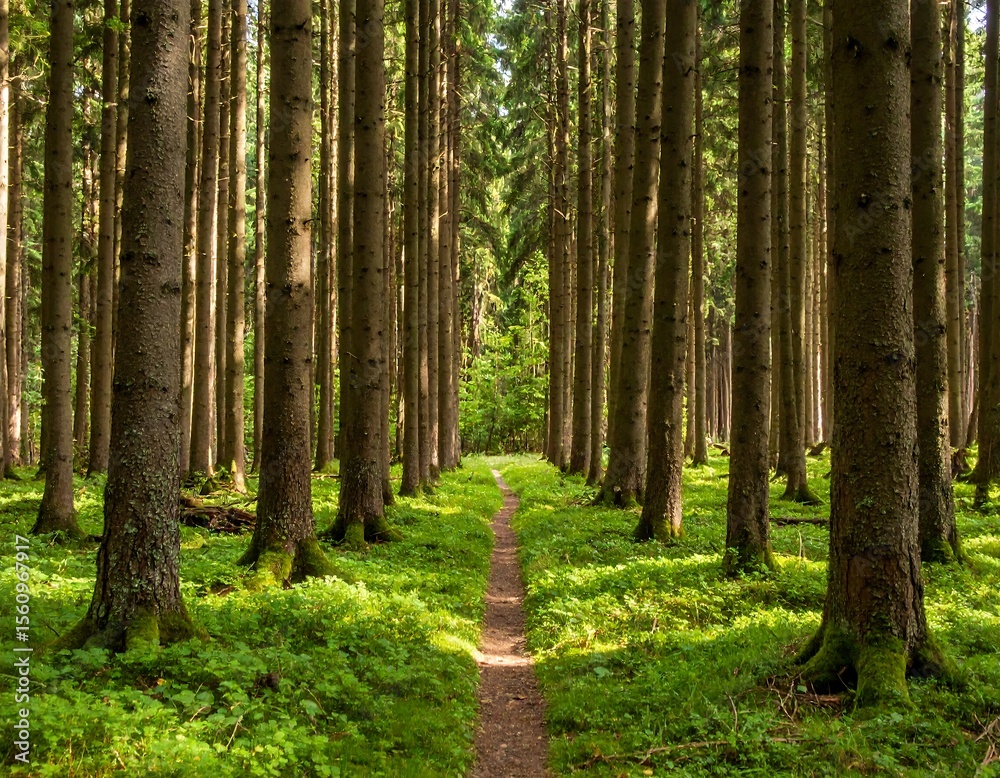 Fototapeta premium Towering Trees and Mysterious Forest Paths