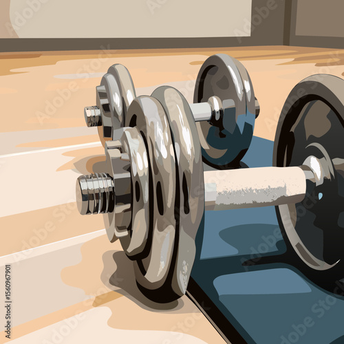dumbbell on a wooden background
