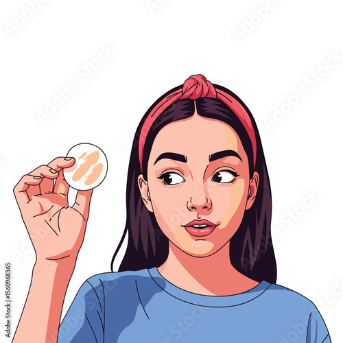Elegant woman applying foundation with a sponge for perfect makeup application session