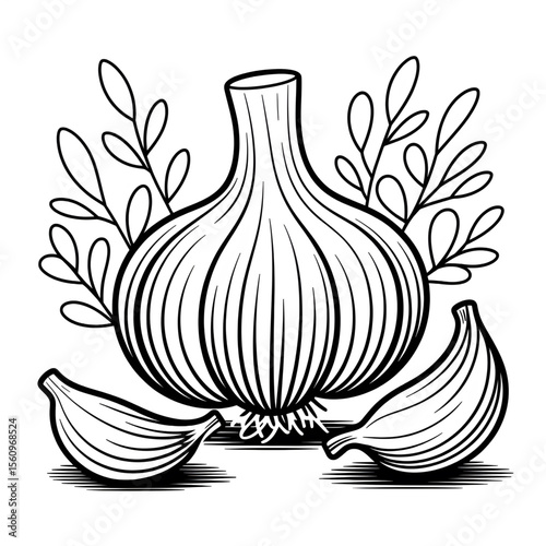 Garlic illustration vector style coloring page 