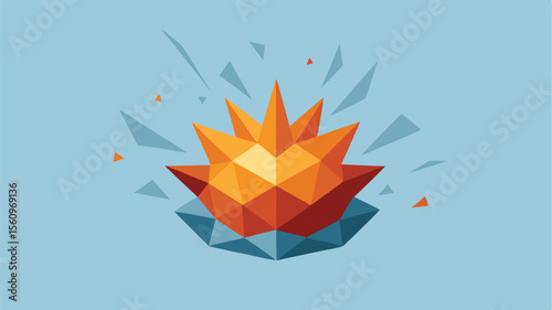 Abstract geometric explosion or burst with transparent elements on a light blue background