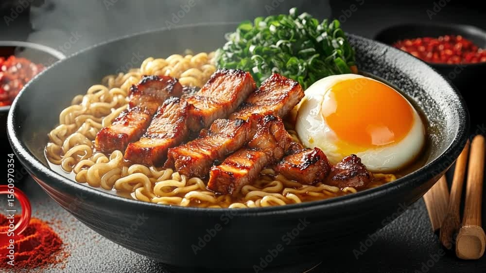 Delicious Pork Ramen Bowl with Soft Boiled Egg