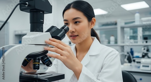 Focused Scientist Using a Microscope in a Modern Lab