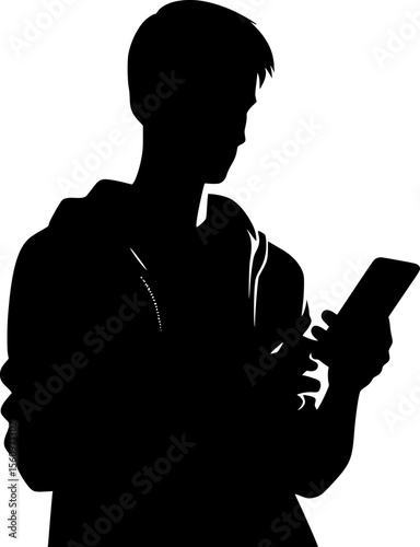 Silhouette of a person using a phone, modern and minimal lifestyle icon
