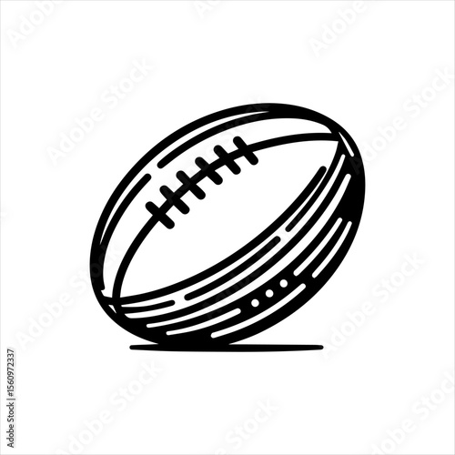 A stylized line drawing of a rugby ball, angled, showcasing its laces and texture.