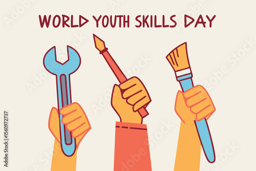Hands Holding Tools Illustration for World Youth Skills Day