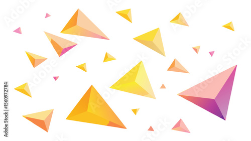 Abstract geometric triangles floating with gradients over a transparent white background