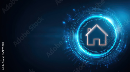 Futuristic real estate technology concept for property loan equity and amortization with glowing house icon an abstract