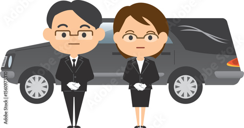 葬儀屋さんと霊柩車のイメージイラスト