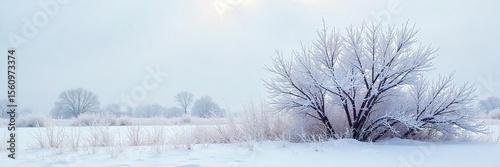 Stark Winter Landscape Snow Laden Branches Under a Pale Sky, Evoking Quiet Cold Beauty and the Resilience of Nature