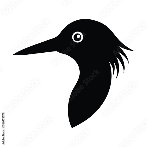 Bittern bird head upright pose silhouette vector illustration.