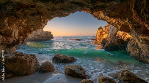 Emerald Water Ocean Cave at Dawn