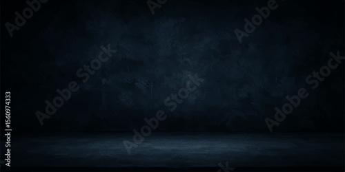 Dark grunge blue concrete wall texture with an old,