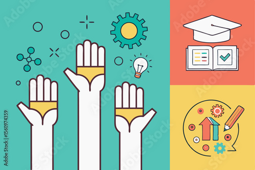 Hands Reaching Up with Education and Skills Icons vector