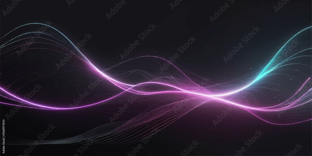 Naklejka premium Dynamic fractal lines illuminate an abstract blue and purple background, creating a futuristic wave pattern