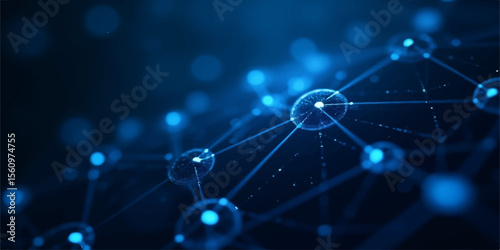 Abstract blue background with bubbles illustrating a global network connection of light, technology, and science